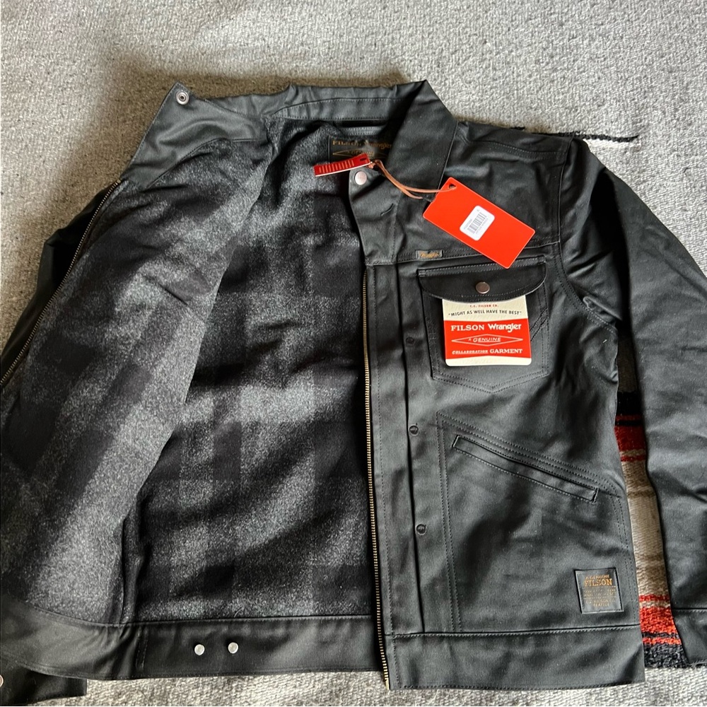 Filson X Wrangler Mackinaw Wool Lined Tin Cloth Archival Adventure Jacket Waxed - Picture 7 of 16